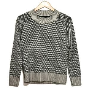 Tanya Taylor Crew Neck Long Sleeve Virgin Wool Black and White Sweater Size L